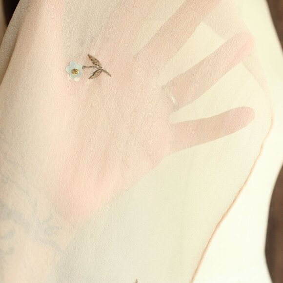 Echo Womens Scarf, Pink Silk Chiffon with Embroidered and Sequin Flowers - Picture 14 of 14